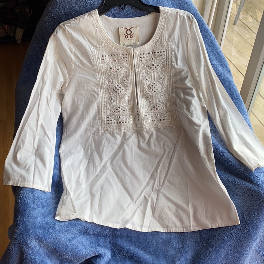 Figue Handmade Sparkling White Blouse NewWithTags